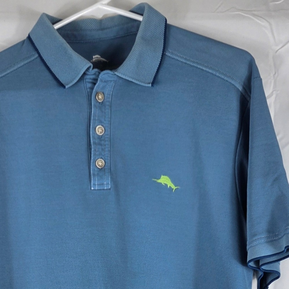 Tommy Bahama Mens Blue Pima Cotton Blend‎ Short Sleeve Polo Shirt Marlin Logo M